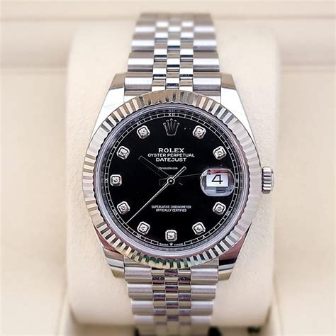 rolex datejust black dial with diamonds|Rolex Datejust 41 smooth bezel.